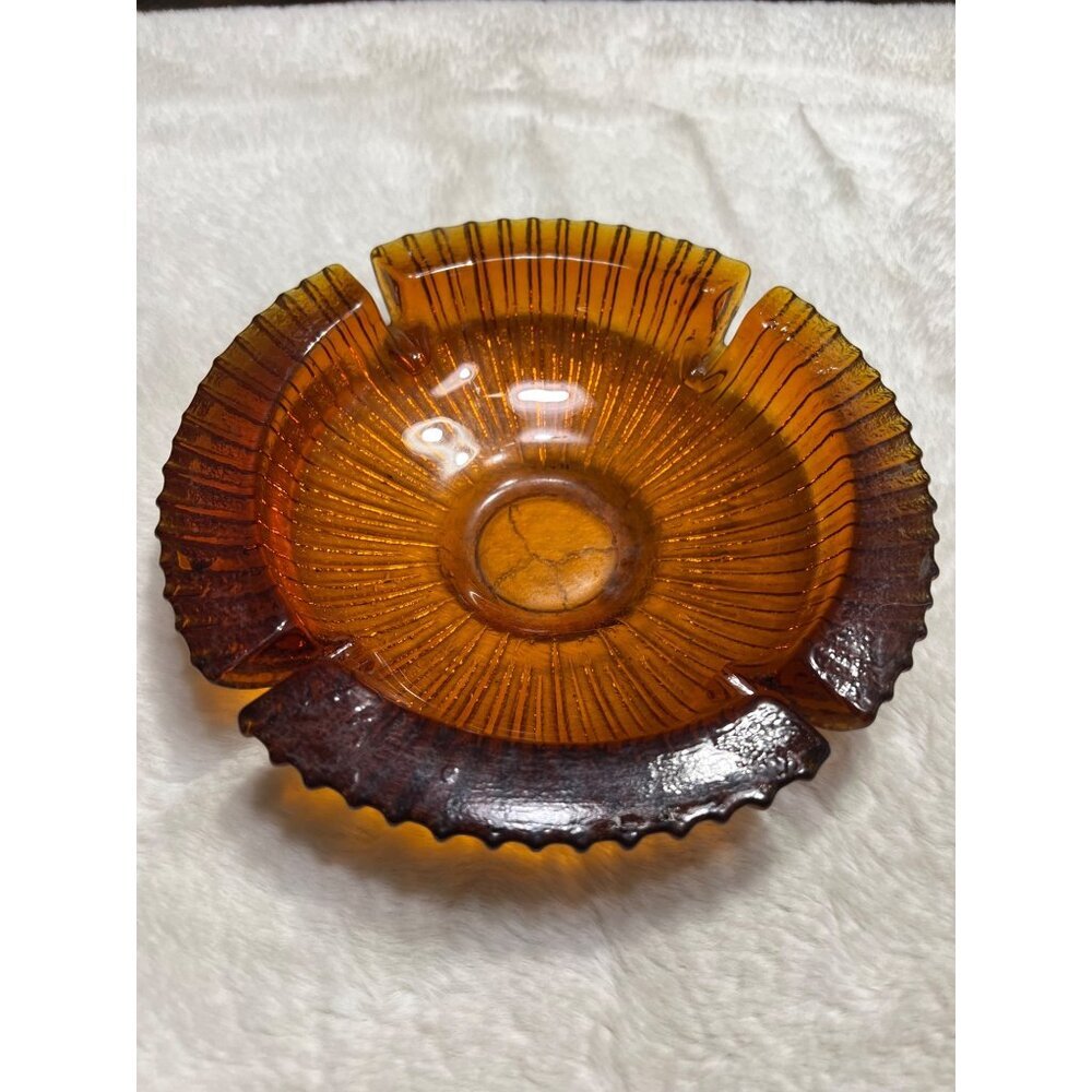 Mid century heavy blank honey amber ashtray